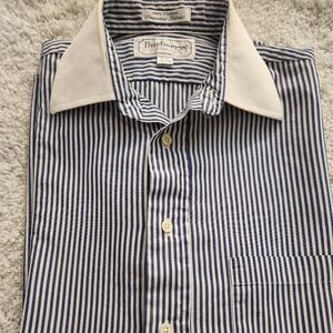 Burberry Blue and White Striped Dress Shirt